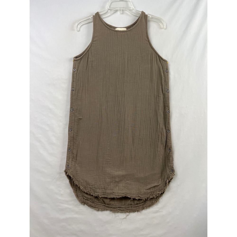 Anthropologie Cloth & Stone Shift Dress Women Small Gauze Side Button Frayed Hem